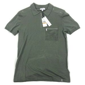 Calvin Klein Mens Polo Shirt Zip Neck Rivets Green